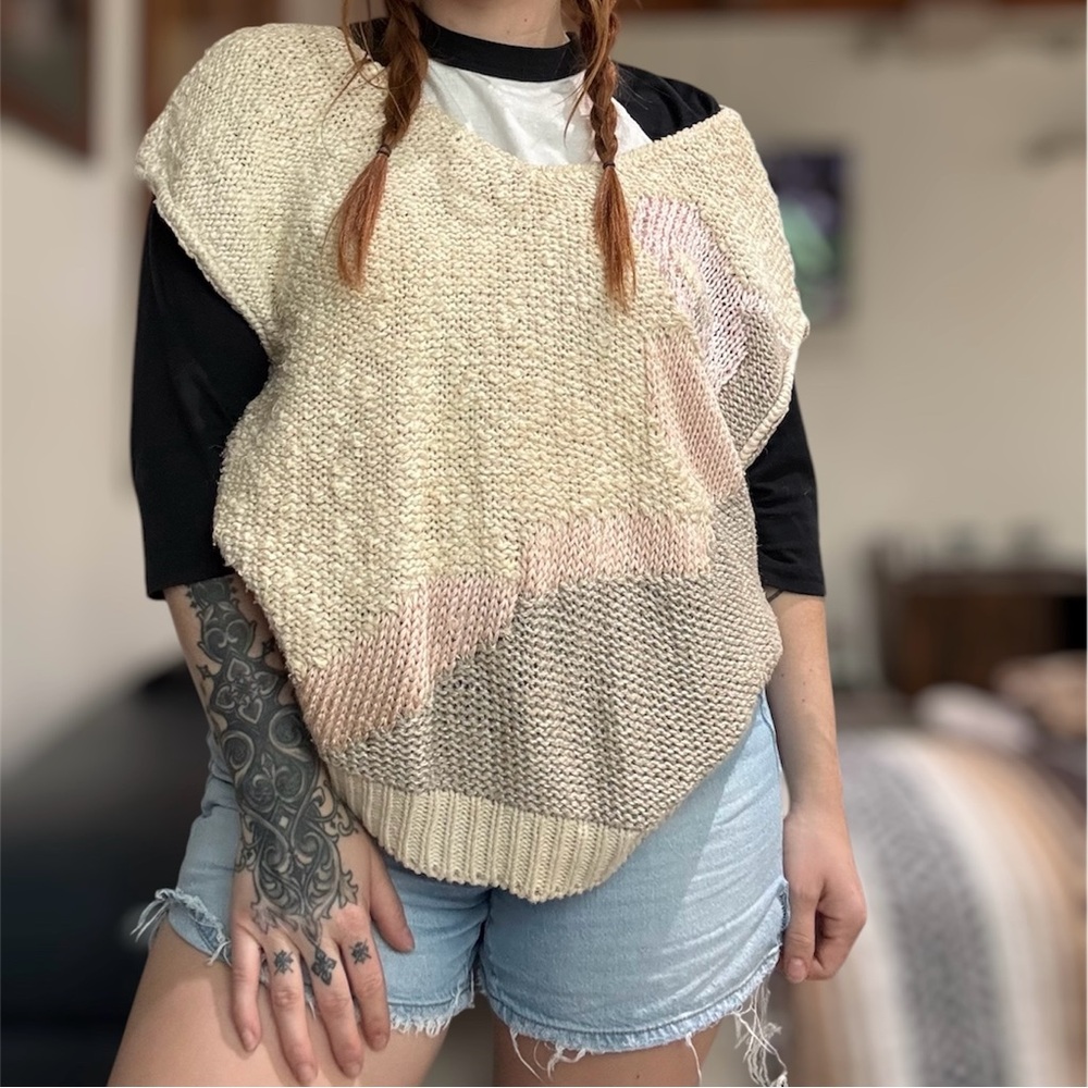 Women's Cream and Tan Knit Top / Vest